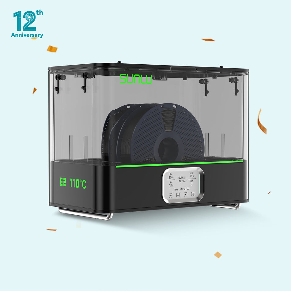 SUNLU FilaDryer E2, jusqu'à 110℃, séchage et recuit professionnels, conçu pour les filaments d'impression 3D destinés à l'ingénierie.