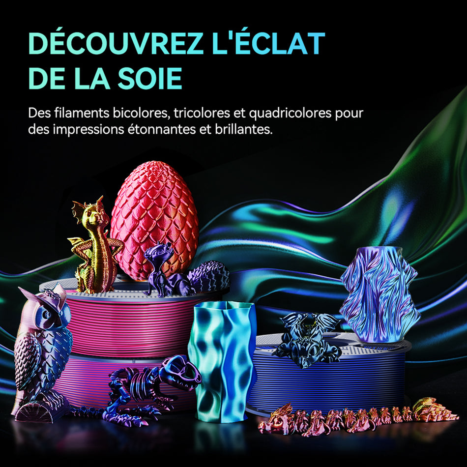 [Achetez 3 – Économisez 2€ chacun] Silk Multicolore (Bicolore, Tricolore). PLA+ Soie Unicolore Filament 1KG
