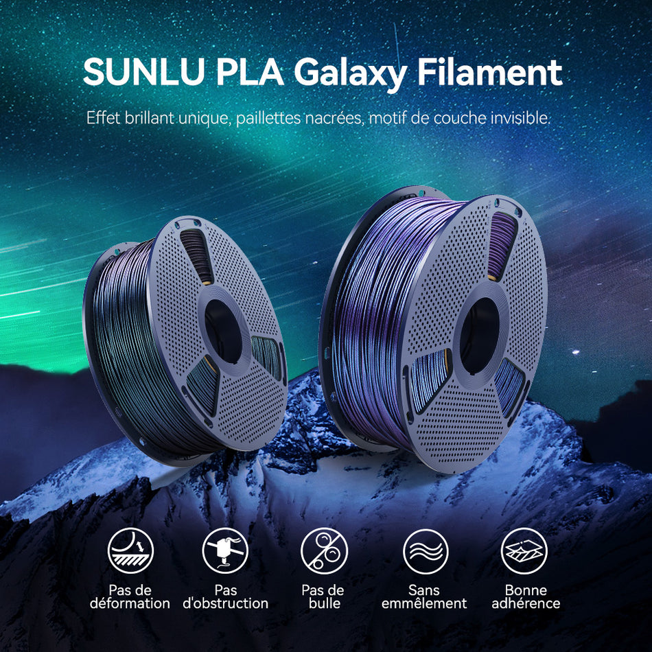 SUNLU PLA Galaxy Filament Esthétique 1KG, Filament PLA à Changement de Couleur, Poudre Nacrée Ultrafine Étincelante