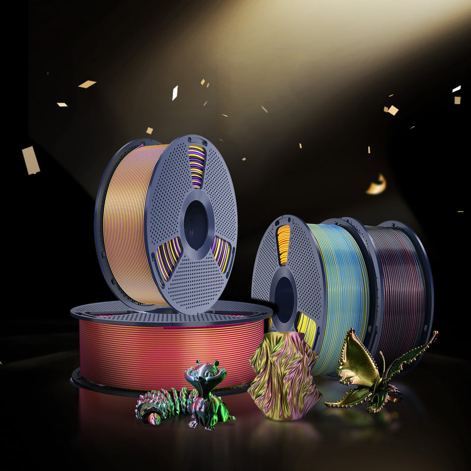 [MOQ : 3 Rouleaux] Silk Multicolore (Bicolore, Tricolore). PLA+ Soie Unicolore Filament 1KG