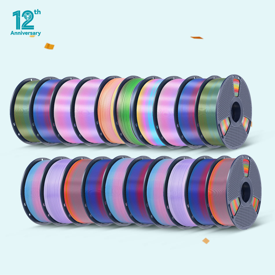 [Lot anniversaire de 20 rouleaux] Filament haute vitesse Marble, PLA et SILK Rainbow 1 kg, 20 rouleaux